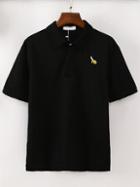 Romwe Embroidery Banana Black Polo Shirt