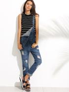 Romwe Straps Ripped Pocket Overall Jeans