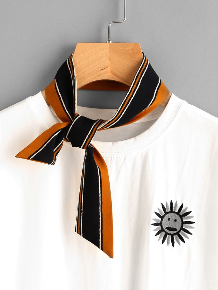 Romwe Block Striped Twilly Scarf