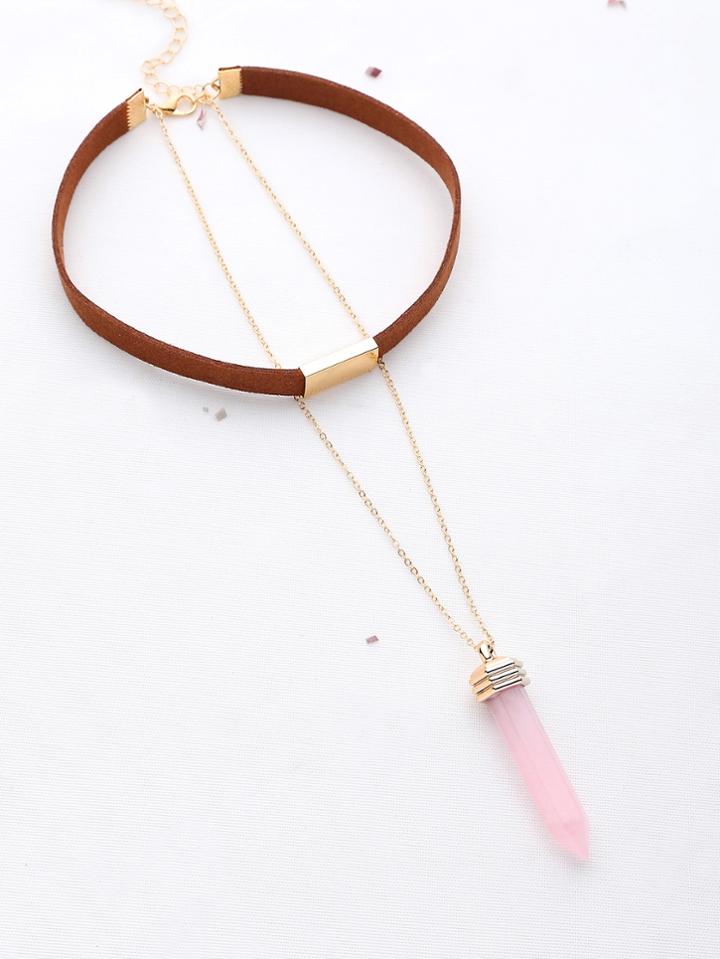 Romwe Hexagonal Column Pendant With Choker