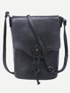 Romwe Black Faux Leather String Closure Bucket Bag