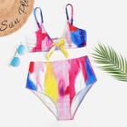 Romwe Random Pattern Top With High Waist Bikini Set