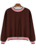 Romwe Striped Loose Khaki Sweatshirt