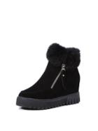 Romwe Side Zip Faux Fur Cuff Wedge Boots