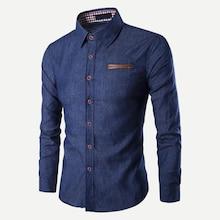 Romwe Men Solid Denim Shirt