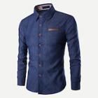 Romwe Men Solid Denim Shirt