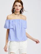 Romwe Bardot Vertical Striped V-cut Back Top