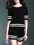 Romwe Black Striped Knit Top With Shorts