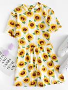 Romwe Sunflower Print Open Back Romper