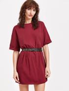 Romwe Wind Red Drop Shoulder Roll Cuff Tee Dress