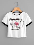 Romwe Coffee Print Ringer Tee