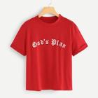 Romwe Roll Up Sleeve Letter Tee