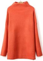 Romwe Loose Orange Ribbed Sweater With Raglan Sleeve