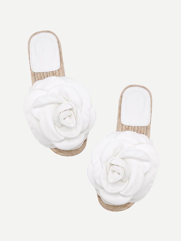 Romwe Flower Embellished Pu Flat Sandals