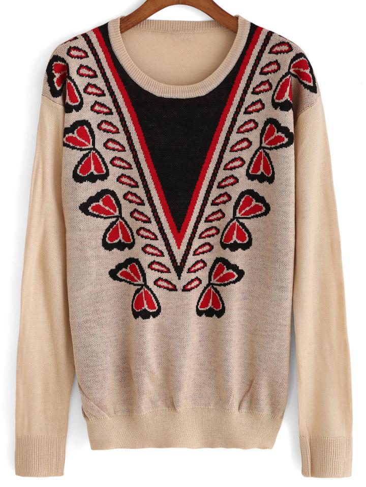 Romwe Chevron Print Knit Sweater