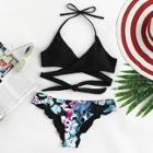 Romwe Criss Cross Mix And Match Halter Bikini Set