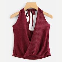 Romwe Ribbed Knit Halter Top