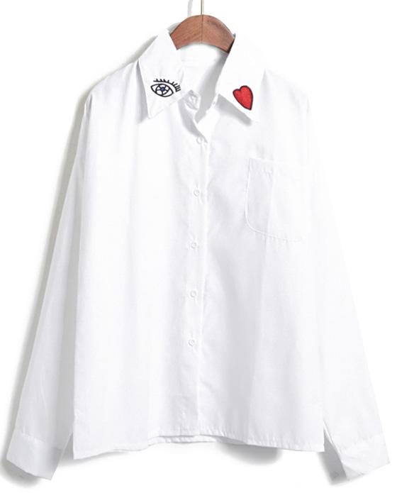 Romwe Eye Heart Embroidered Loose Blouse