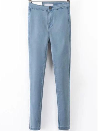 Romwe Women High Waist Denim Pale Blue Pant