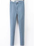 Romwe Women High Waist Denim Pale Blue Pant