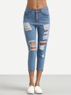 Romwe Blue Ripped Skinny Ankle Jeans