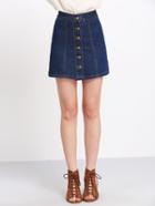 Romwe A Line Denim Skirt With Buttons