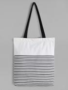 Romwe White Striped Canvas Tote Bag With Black Strap