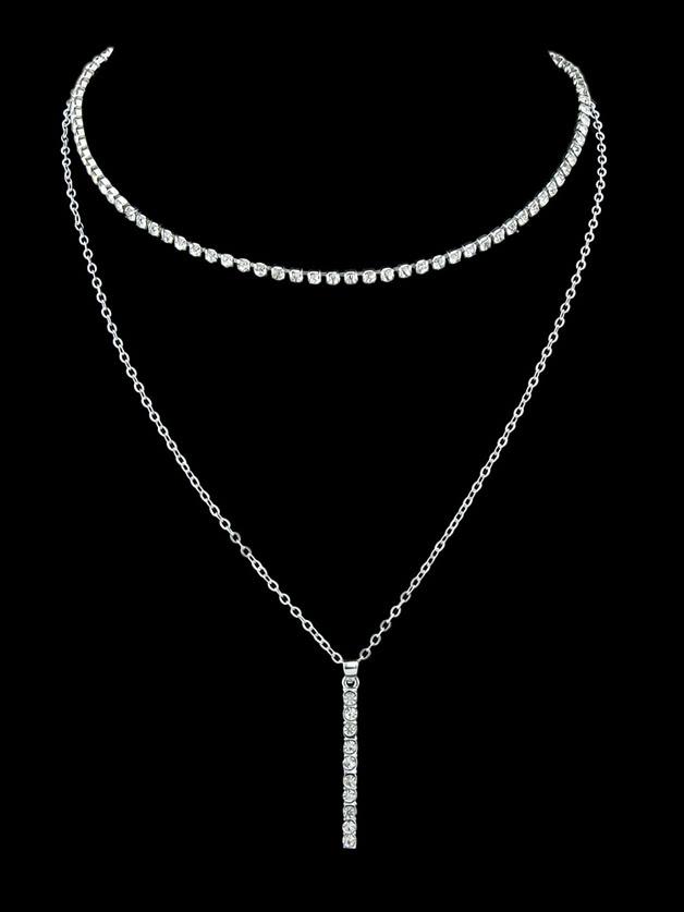 Romwe Silver Simple Pendant Multi-layer Necklace