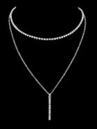 Romwe Silver Simple Pendant Multi-layer Necklace