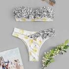 Romwe Random Pear & Line Print Top With Cut-out Bikini