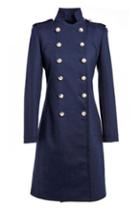Romwe Double-breasted Epaulet Embellished Cropped Deep Blue Coat