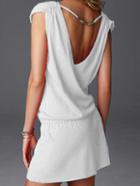 Romwe Deep V Neck White Dress