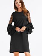 Romwe Lace Panel Tiered Fluted Sleeve Shift Dress
