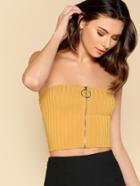 Romwe O-ring Zipper Front Ribbed Strapless Top