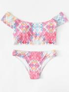 Romwe Geometric Print Bardot Bikini Set