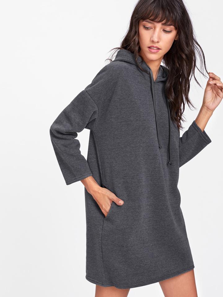 Romwe Drawstring Hooded Sweatshirt Dress