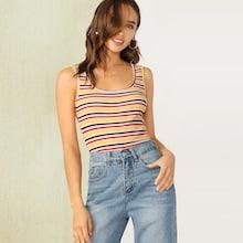 Romwe Striped Rib-knit Tank Top