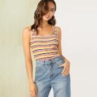 Romwe Striped Rib-knit Tank Top