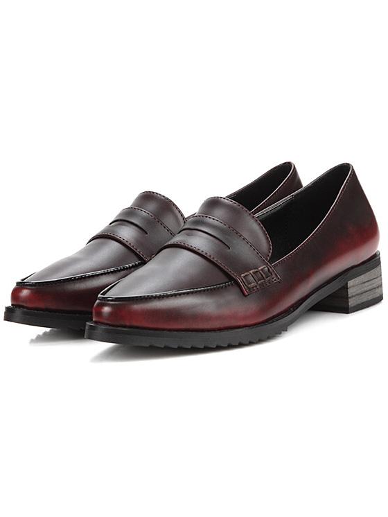 Romwe Wine Red Pointy Vintage Brush Flats
