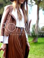 Romwe Brown Long Sleeve Zipper Jacket