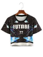 Romwe Galaxy & Shark Print Crop T-shirt