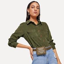 Romwe Corduroy Pocket Detail Blouse