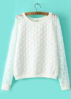 Romwe Lace Polka Dot Crop White Sweatshirt
