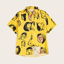 Romwe Guys Figure Face Print Curved Hem Shirt