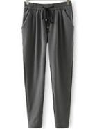 Romwe Women Elastic Waist Drawstring Grey Pant