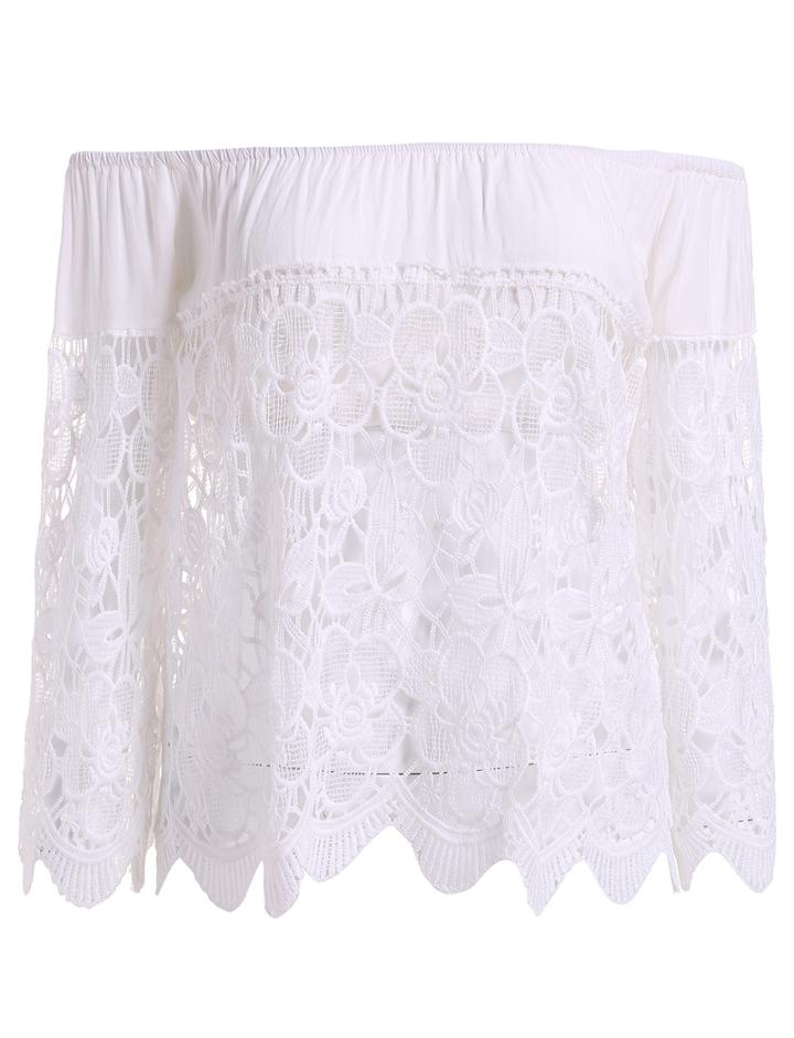 Romwe Off The Shoulder Hollow Lace Top