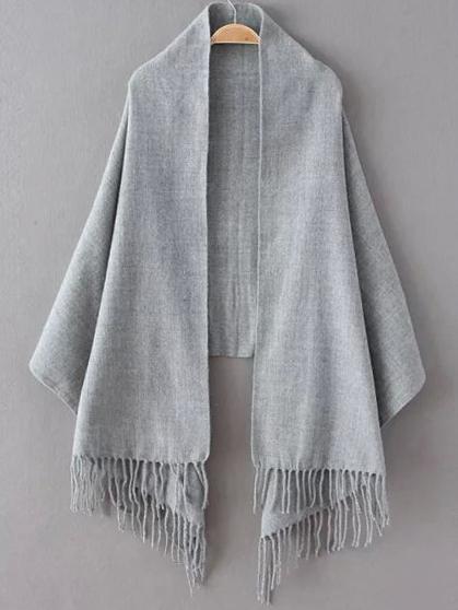 Romwe Women Fringe Grey Scarf