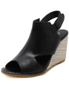 Romwe Black Fish Mouth Peep Toe Ankle Strap Wedges