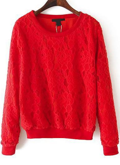 Romwe Embroidered Lace Red Knitwear
