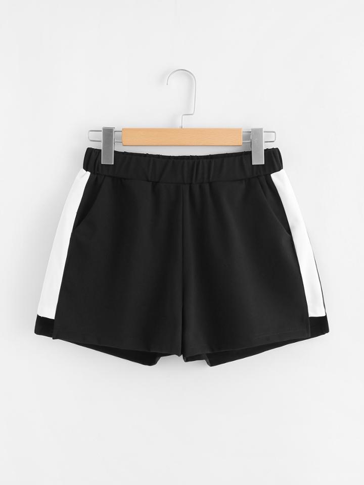 Romwe Contrast Panel Side Shorts